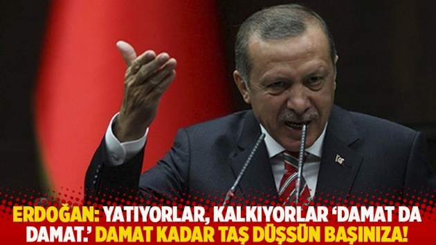 Erdoğan: Yatıyorlar, kalkıyorlar 'Damat da damat.' Damat kadar taş düşsün başınıza!