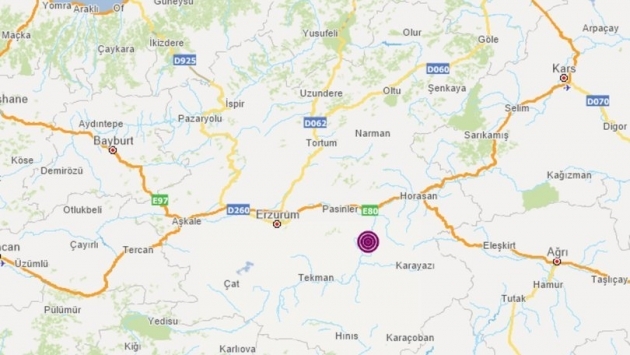 Erzurum'da 4,8 büyüklüğünde deprem