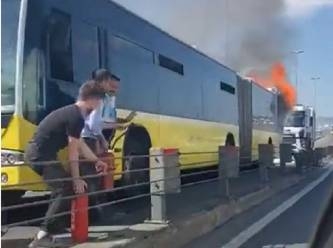 Haliç Köprüsü'nde korkutan metrobüs yangını