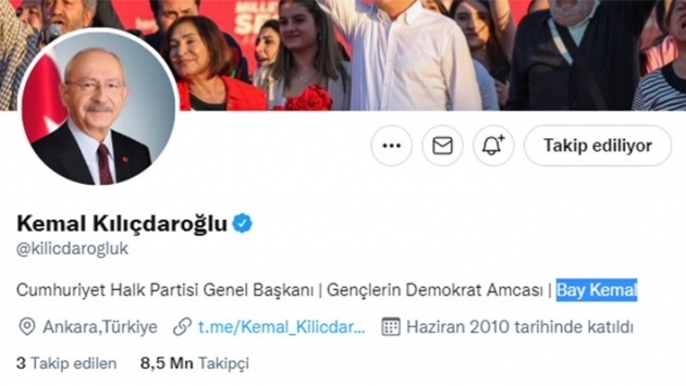 Kılıçdaroğlu, Twitter profiline 'Bay Kemal' ifadesini ekledi