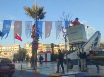 Ballı ihaleyi kapmanın diyeti Erdoğan'ın bayraklarını asmak oldu