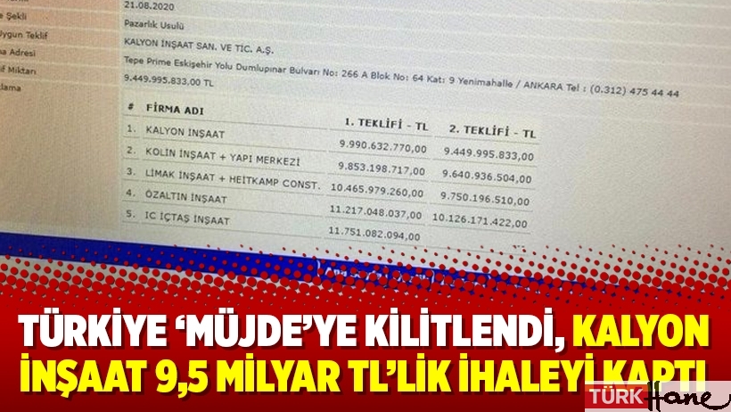 Türkiye ‘müjde’ye kilitlendi, Kalyon İnşaat 9,5 milyar TL’lik ihaleyi kaptı