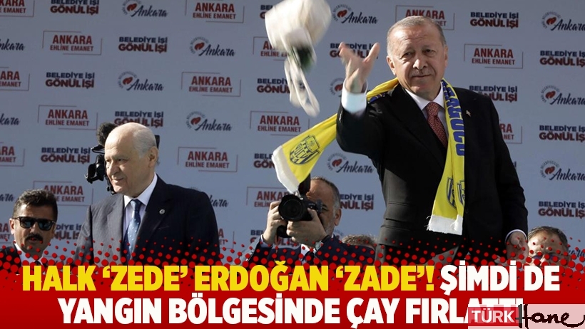 Halk 'zede' Erdoğan 'zade'! Şimdi de yangın bölgesinde çay fırlattı 