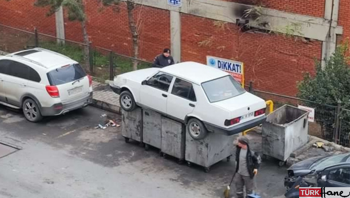 İşyerinin önüne park edilen aracı çöpe attı