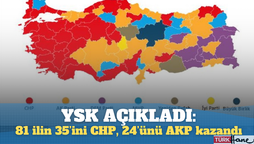 YSK açıkladı: 81 ilin 35’ini CHP, 24’ünü AKP kazandı