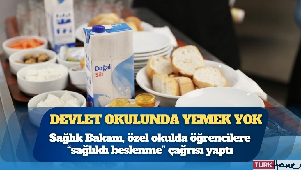 Devlet okulundaki çocuklar açken Sağlık Bakanı Memişoğlu, Rize’de özel okulda öğrencilere “sağlıklı beslenme”