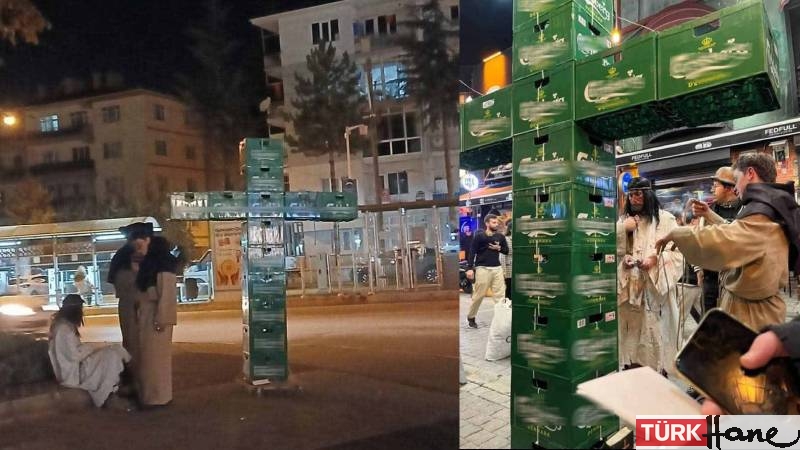Eskişehir’de 3 kişi Cadılar Bayramı kutlamalarında bira kasalarıyla haç işareti yaptıkları için gözaltına al�